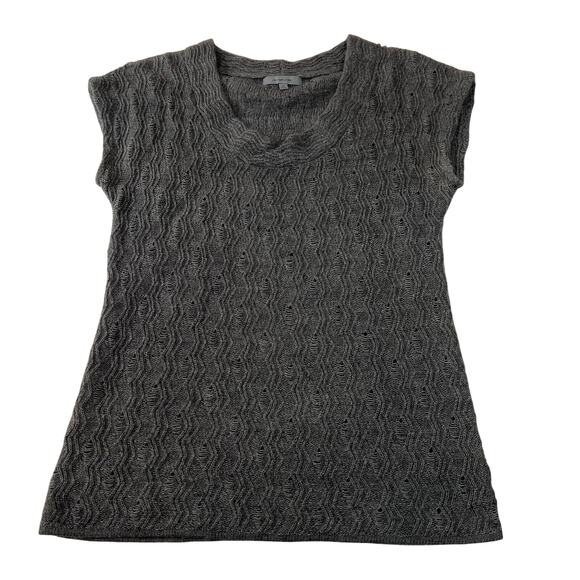 Classiques Entier Short Sleeve Pointelle Knit Sweater Size M Scoop Neck Neutral - Picture 1 of 8